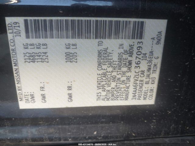 2020 NISSAN MAXIMA 1N4AA6FV2LC367093 Photo 8