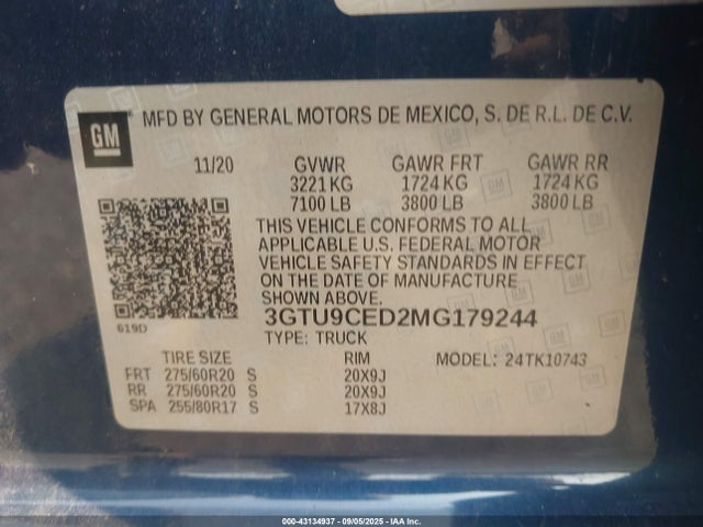 3GTU9CED2MG179244 GMC l84 - di, alum, gen 5, var 2