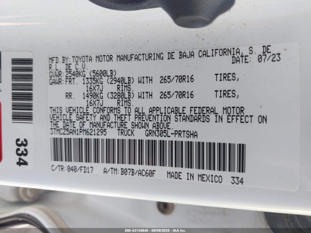 3TMCZ5AN1PM621295 Toyota 2gr-fks