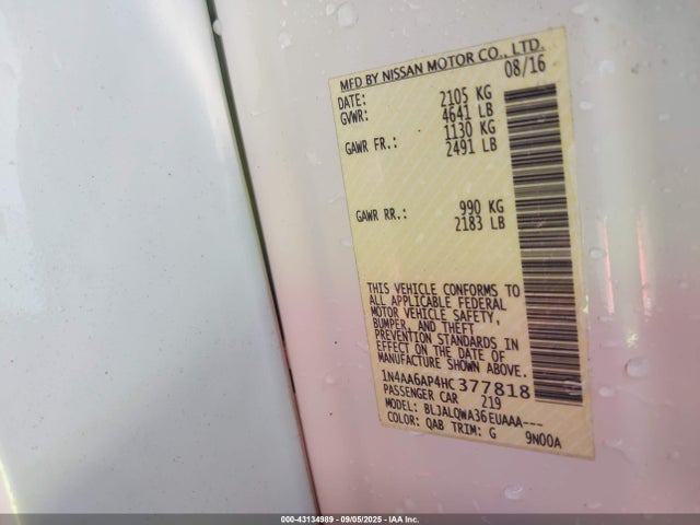 Nissan Maxima 2017 1N4AA6AP4HC377818 Image 9