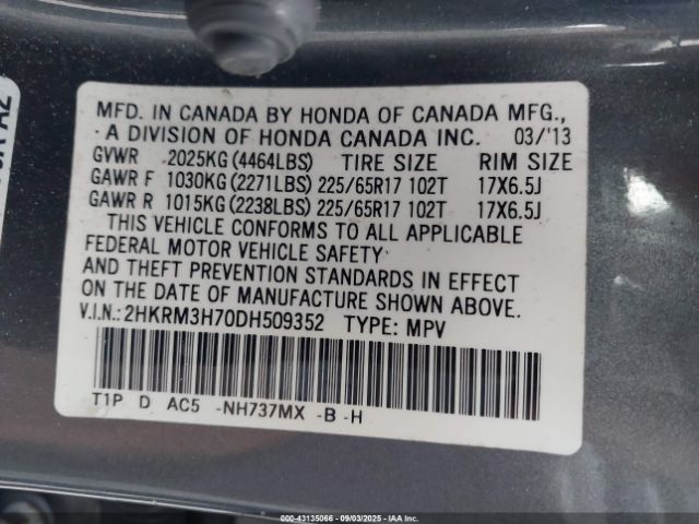 2013 HONDA CR-V 2HKRM3H70DH509352 Photo 8