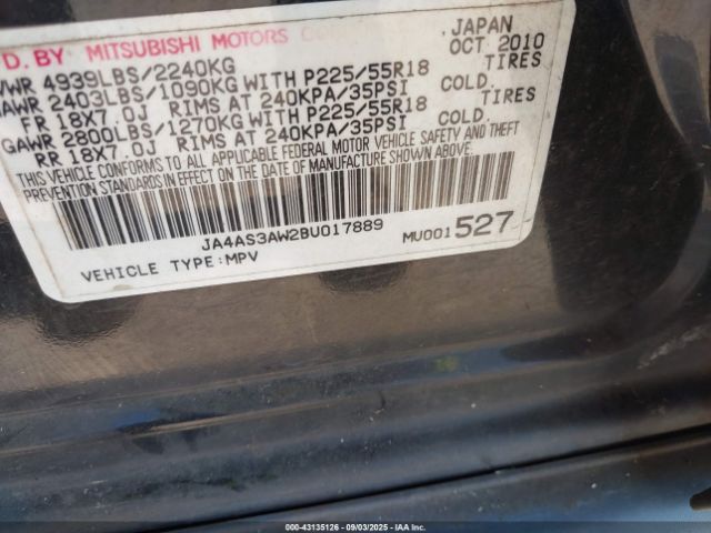 2011 MITSUBISHI OUTLANDER JA4AS3AW2BU017889 Photo 8