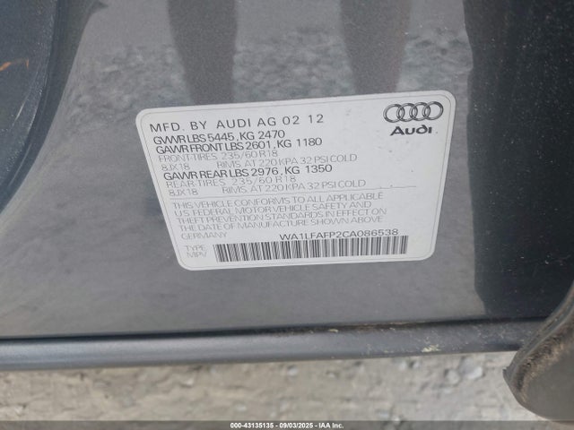 2012 AUDI Q5 WA1LFAFP2CA086538 Photo 8