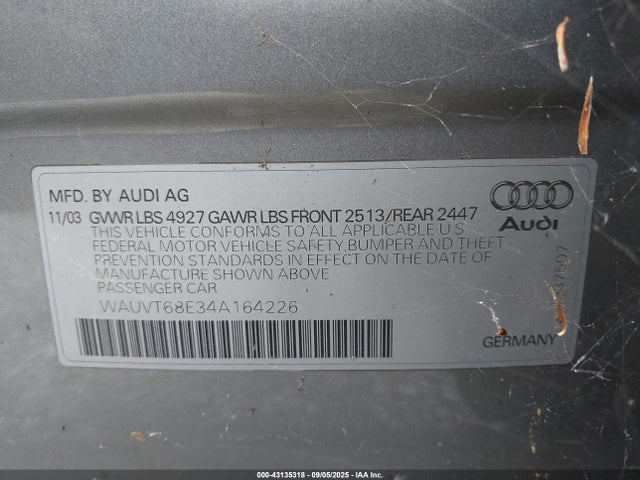 2004 AUDI A4 WAUVT68E34A164226 Photo 8