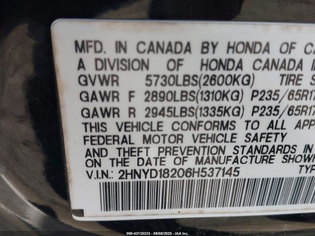 2006 ACURA MDX 2HNYD18206H537145 Photo 8