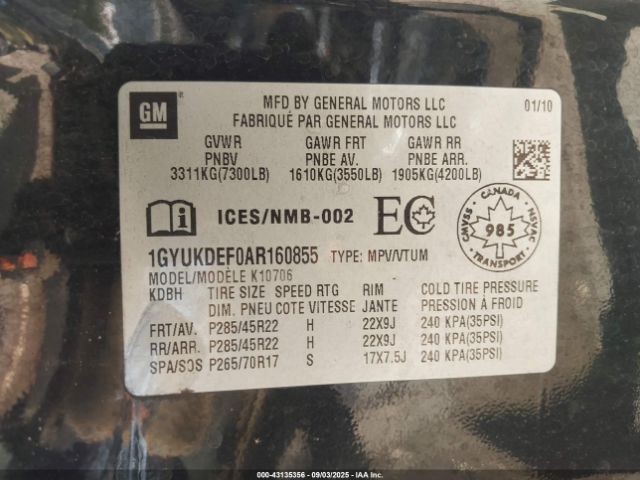 2010 CADILLAC ESCALADE 1GYUKDEF0AR160855 Photo 8