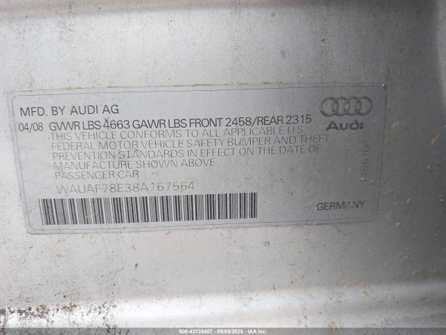 2008 AUDI A4 WAUAF78E38A167564 Photo 8