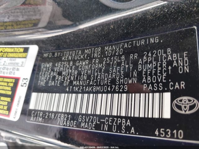 2021 TOYOTA CAMRY 4T1KZ1AK8MU047629 Photo 8