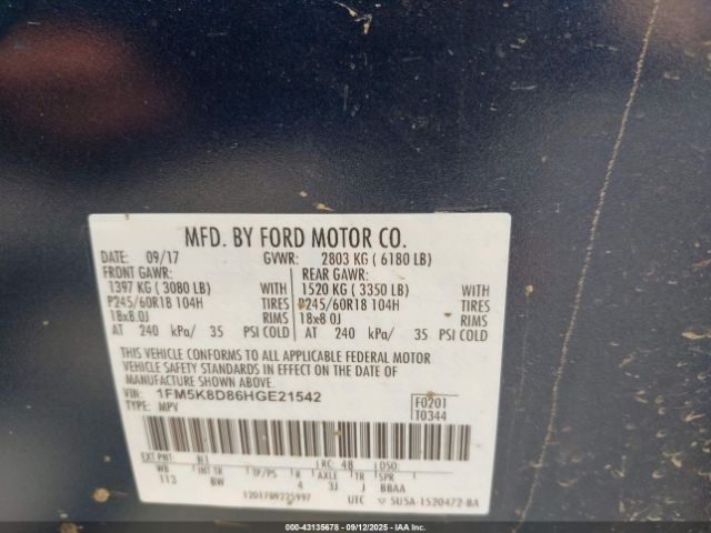 2017 FORD EXPLORER 1FM5K8D86HGE21542 Photo 8