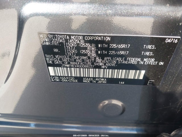 JTMWFREV4GD088037 Toyota 2ar-fe