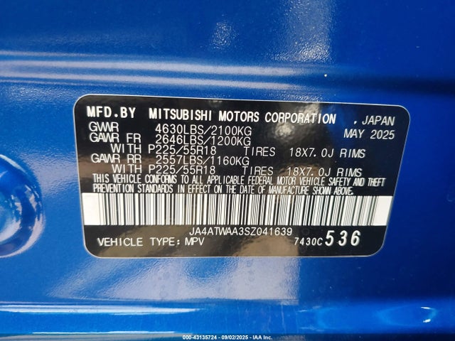 Mitsubishi tc/ic mivec 2025 JA4ATWAA3SZ041639 Image 9