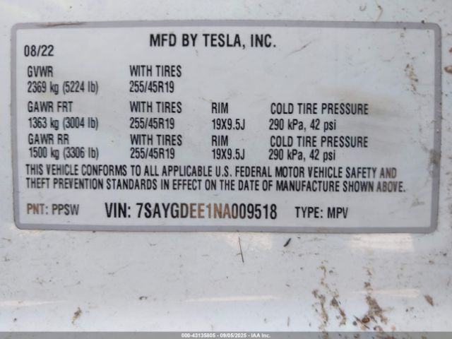 2022 TESLA MODEL Y 7SAYGDEE1NA009518 Photo 8