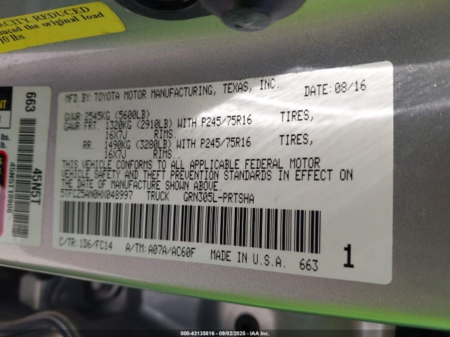 5TFCZ5AN0HX048997 Toyota 2gr-fks