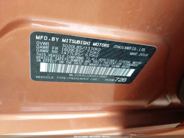 2019 MITSUBISHI MIRAGE ML32A3HJ2KH011660 Photo 8