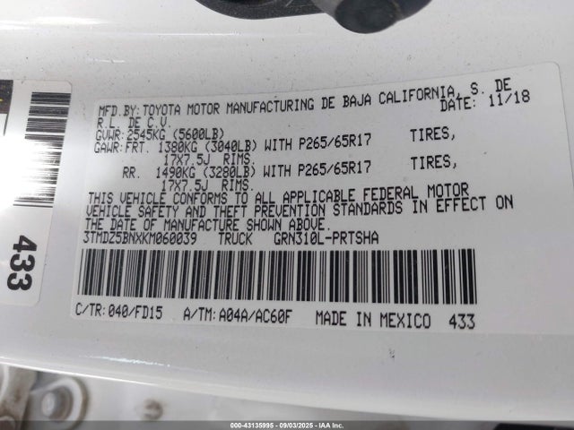 3TMDZ5BNXKM060039 Toyota 2gr-fks