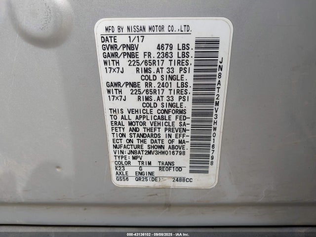 JN8AT2MV3HW016798 Nissan Rogue