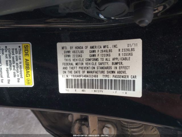 2011 ACURA TL 19UUA9F54BA002466 Photo 8