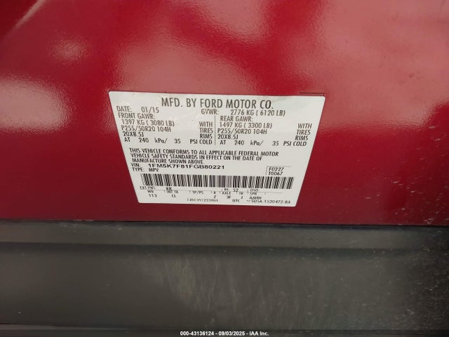 Ford Explorer 2015 1FM5K7F81FGB80221 Image 9