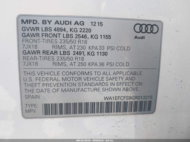 2016 AUDI Q3 WA1EFCFS9GR013215 Photo 8