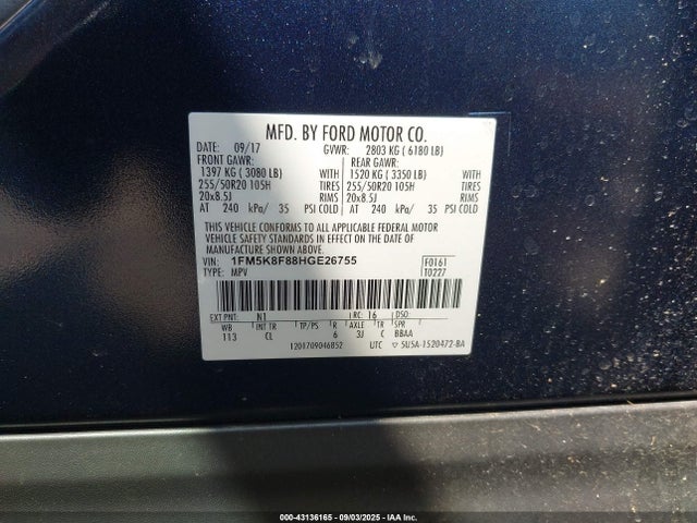 1FM5K8F88HGE26755 Ford 3.5l ti-vct