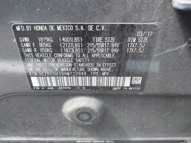 3CZRU5H39HM722948 Honda r18z9