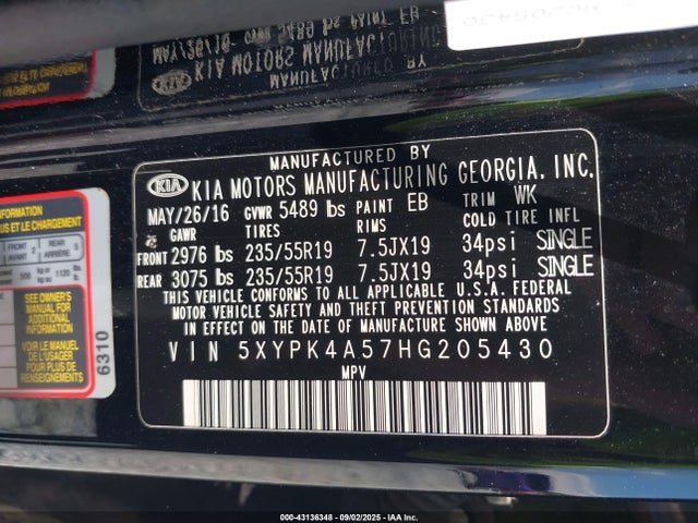 KIA 2017 2017 5XYPK4A57HG205430 Image 9