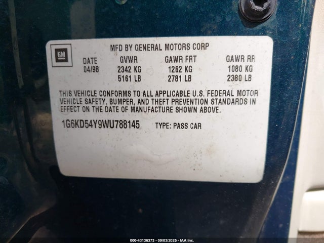 1998 CADILLAC DEVILLE 1G6KD54Y9WU788145 Photo 8