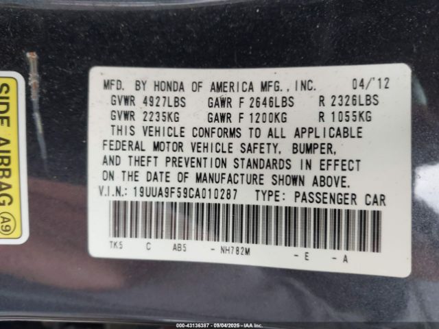 2012 ACURA TL 19UUA9F59CA010287 Photo 8