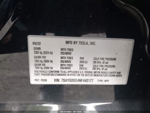 2022 TESLA MODEL Y 7SAYGDEE4NF440177 Photo 8