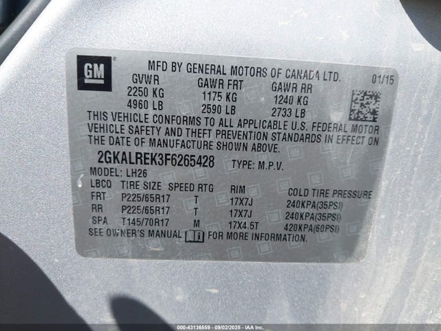 2GKALREK3F6265428 GMC lea - flex fuel (gas/alc), aluminum, ho,