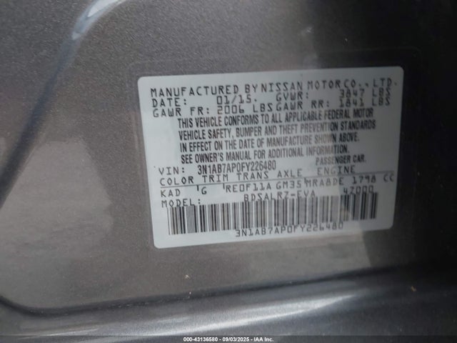 3N1AB7AP0FY226480 Nissan Sentra
