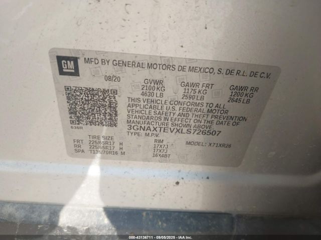 2020 CHEVROLET EQUINOX 3GNAXTEVXLS726507 Photo 8