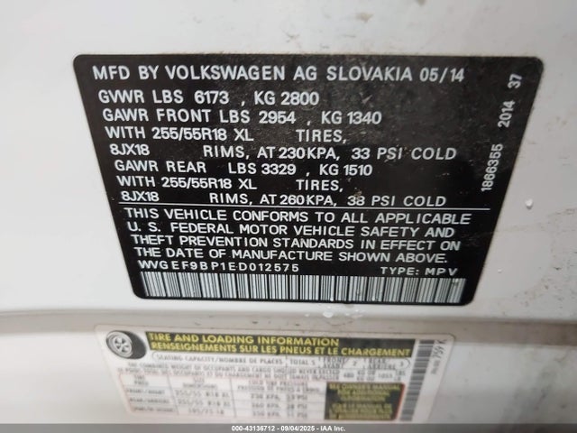 WVGEF9BP1ED012575 Volkswagen Touareg