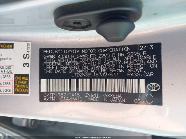 Toyota 2zr-fxe+5jm 2014 JTDZN3EU1E3327633 Image 9