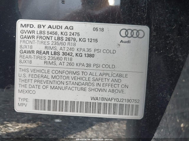 2018 AUDI Q5 WA1BNAFY0J2190752 Photo 8
