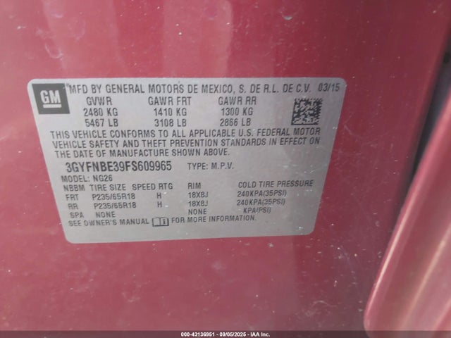 2015 CADILLAC SRX 3GYFNBE39FS609965 Photo 8