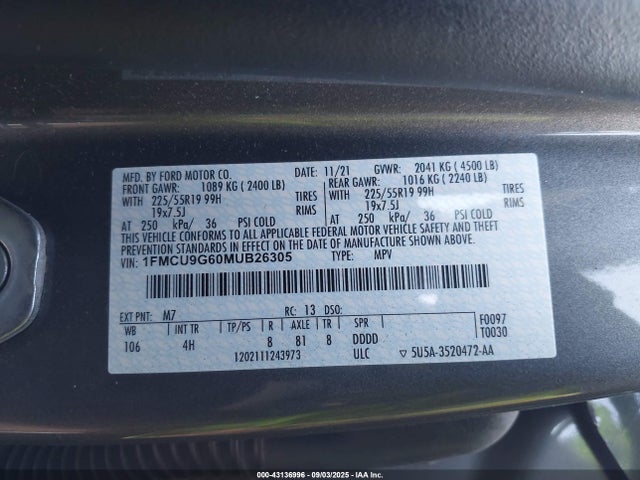 1FMCU9G60MUB26305 Ford dragon di tc