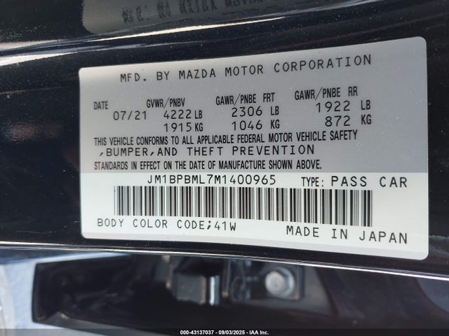 Mazda py 2021 JM1BPBML7M1400965 Image 9