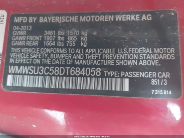 2013 MINI HARDTOP WMWSU3C58DT684058 Photo 8