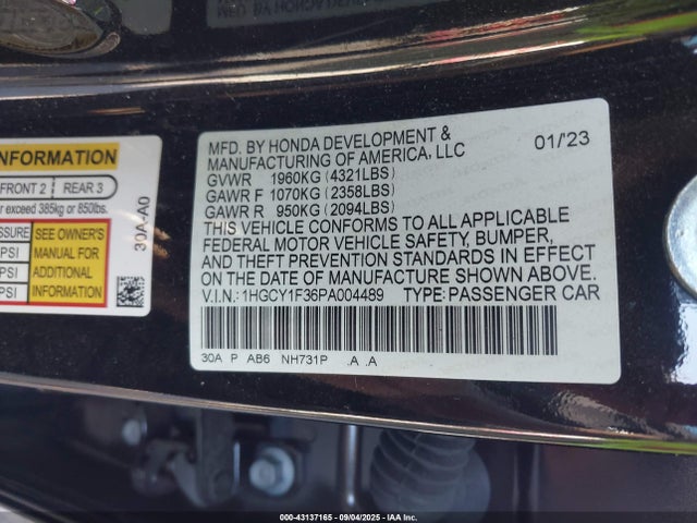 1HGCY1F36PA004489 Honda l15be