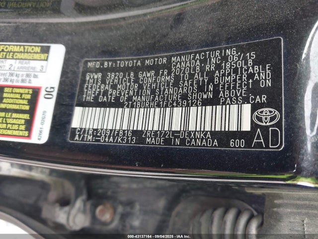 Toyota 2zr-fe 2015 2T1BURHE1FC439126 Image 9