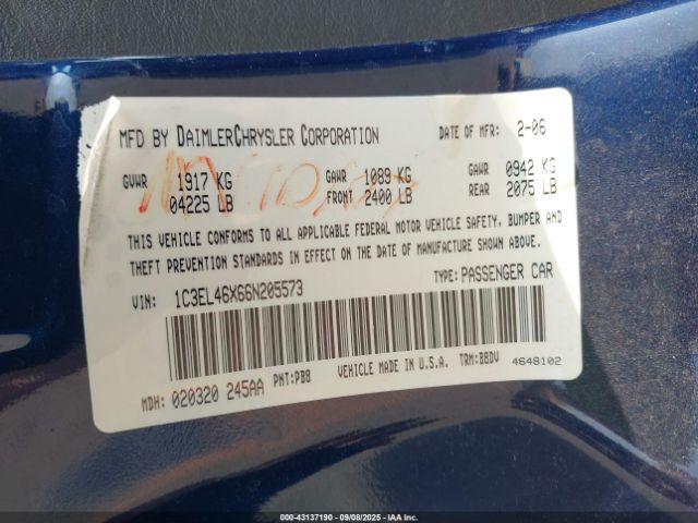 2006 CHRYSLER SEBRING 1C3EL46X66N205573 Photo 8