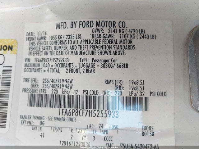 2017 FORD MUSTANG 1FA6P8CF7H5255933 Photo 8