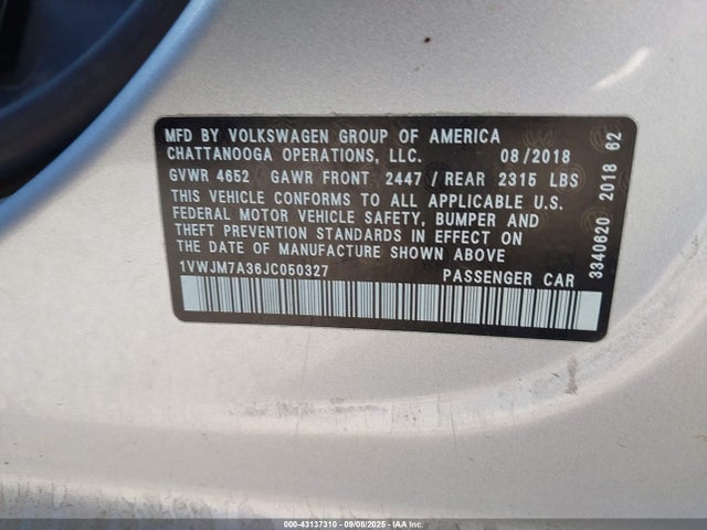 2018 VOLKSWAGEN PASSAT 1VWJM7A36JC050327 Photo 8