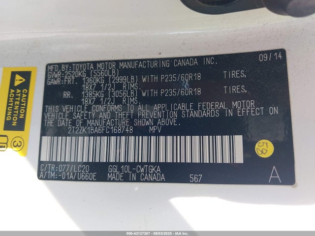 Lexus 2gr-fe 2015 2T2ZK1BA6FC168748 Image 9