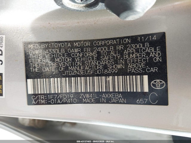 Toyota 2zr-fxe+5jm 2015 JTDZN3EU5FJ018499 Image 9