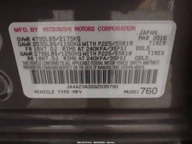 2016 MITSUBISHI OUTLANDER JA4AZ3A32GZ035790 Photo 8
