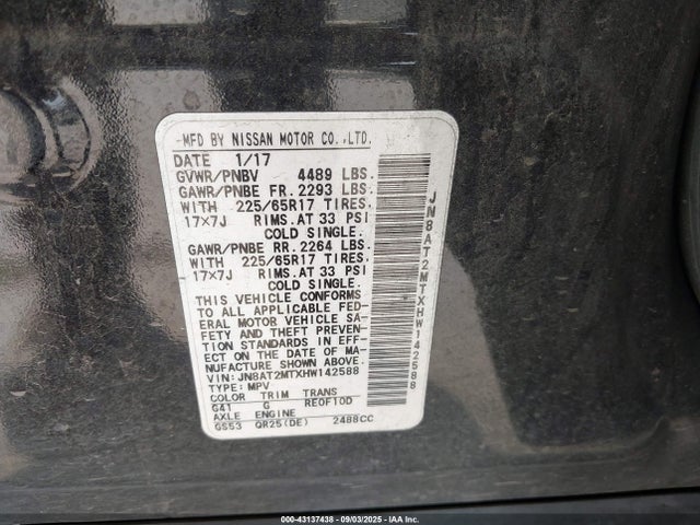 JN8AT2MTXHW142588 Nissan Rogue