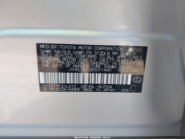 2011 LEXUS LS 460 JTHCL5EF0B5011440 Photo 8