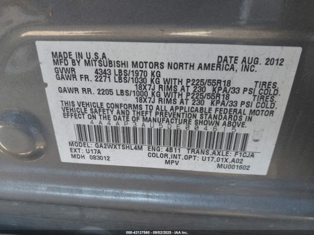 2013 MITSUBISHI OUTLANDER SPORT 4A4AP3AU5DE004615 Photo 8
